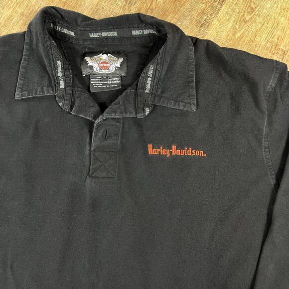 Harley Davidson Y2K Long Sleeve T Shirt Black and Orange Embroidered - Picture 6 of 8